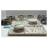 Lot ofCat Metal Bowls/Stands & MagneticTray w/Bowl
