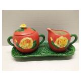 Maruhon Ware rose-patterned cream & sugar