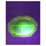 Vintage green uranium glass divided plate