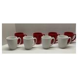 8 Corelle Coffee Mugs - 4 White & 4 Red