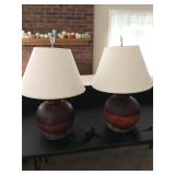 Pair of two-tone spherical table lamps