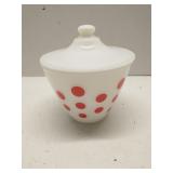 Fire King Red Dots Oven Ware Milk Glass Grease Jar