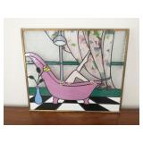 Stained glass window panel, lady in a bathtub