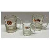 3 Vintage A&W Root Beer Heavy Glass Mugs