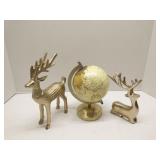 Globe & 2 metal deer