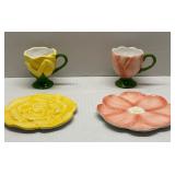 Two Teleflora Ceramic Teacups & Saucers