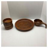Teak Serving Tray+ Bowls  & Drinking Cup
