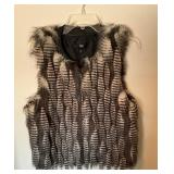 Mossimo Faux Fur Vest Cropped Grey White Stripes
