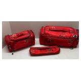 Lot of Three Vintage Lug Red Floral Makeup Bags