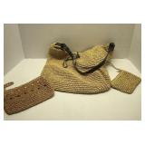 Beige Straw Tote Bag with Brown Leather Strap