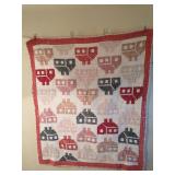 Handmade Schoolhouse quilt, 47x54 worn