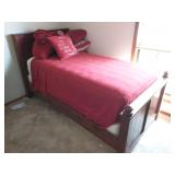 Wood twin bed w/ matress and bedding