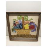 1970s framed crewel embroidery wall art