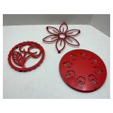 Lot of 3 Red Metal Kitchen Trivets