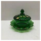Antique 2-Piece Emerald Green & Gold Pressed