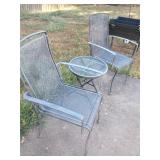 Vintage metal mesh patio armchairs and table