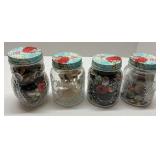 Lot of 4 Glass Jars of Buttons 3 Pioneer Woman Jar
