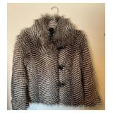 Rachel Zoe Faux Fur Jacket XS Black White Chevron