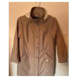 Dennis Basso Tan Hooded Rain Jacket XS