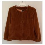 GILI Collarless Brown Faux Fur Cropped Jacket XXS