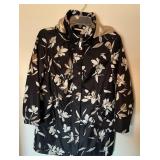 Dennis Basso Black Ivory Floral Hooded Rain Jacket