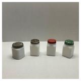 3 Vtg White Milk Glass Shakers & Milk Glass Jar