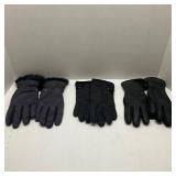 Lot of 3 Pair of Ladies Black Gloves