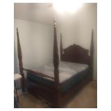 Full size wood four-poster bed w/ turned posts