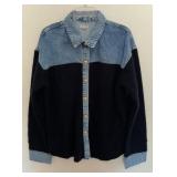 Pilcro Mixed Media Jacket with B lue Denim Coller,