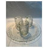 Glass Serving Tray and Glasses