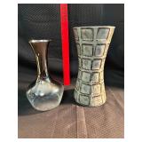 2 Decorative Vases Ceramic and Metal