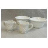 White Glass Party Mix Bowls Sugar & Cream