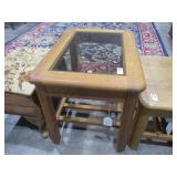 Glass Top Oak Side Table