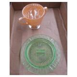 Uranium Glass Ashtray & Fire King Sugar Dish