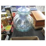 Lidded Sea Green Glass Canister