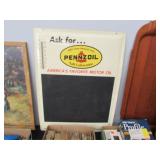 Metal Pennzoil Display w/Thermometer