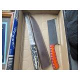Damascus Knife w/Sheath & Cleaver