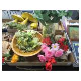 Faux Flowers, Wood Bowl, Vases