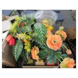 Faux Flowers & Fruit, Lidded Glass Dish