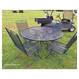 Black Wrought Iron Round Patio Table, (4) Chairs