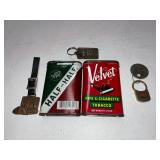 vintage pipe tobacco small tins and key chains