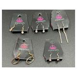 Ladies fashion estate Paparazzi earrings, five pair, see pictures for details.