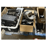 B1...Pallet lot to include assorted thermal imaging cameras, chargers, old radio equipment, Panasonic tough book, Pixma printer, Panasonic and Toshiba laptops, and more. Working condition unknown on a