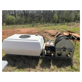 Really Innovations portable soft wash or pressure washing hose reel system. This piece is mounted on an aluminum platform. Working condition unknown, not locked up.