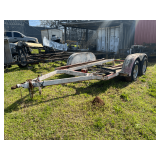 Double axle trailer, approximately 16‘., this trailer is being sold with an LW Benton invoice for off-road or farm use only. It is the buyers responsibility to obtain their registration.