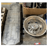 B1...Pallet lot of assorted items to include a Phoenix 10 lug wheel cover, two of the holes appear to be damaged, light bar, and assorted parts. See pictures for details.