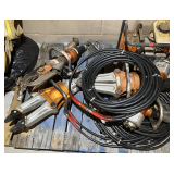 Pallet lot of firefighter rescue tools Holmatro hydraulic rescue spreader, Holmatro hydraulic rescue ram, hydraulic pump, Holmatro hydraulic cutter, and more. Working condition unknown on these items,