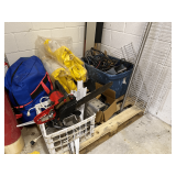 Pallet lot of assorted items to include hazmat suits, light bar, shelf brackets, gear bag, and more. See pictures for details.