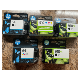 SET OF 5 HP PRINTER CARTRIDGES # 910 & 64 .see pictures for details