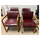 Upholstered office armchairs, one does not match, four pieces total, see pictures for details.